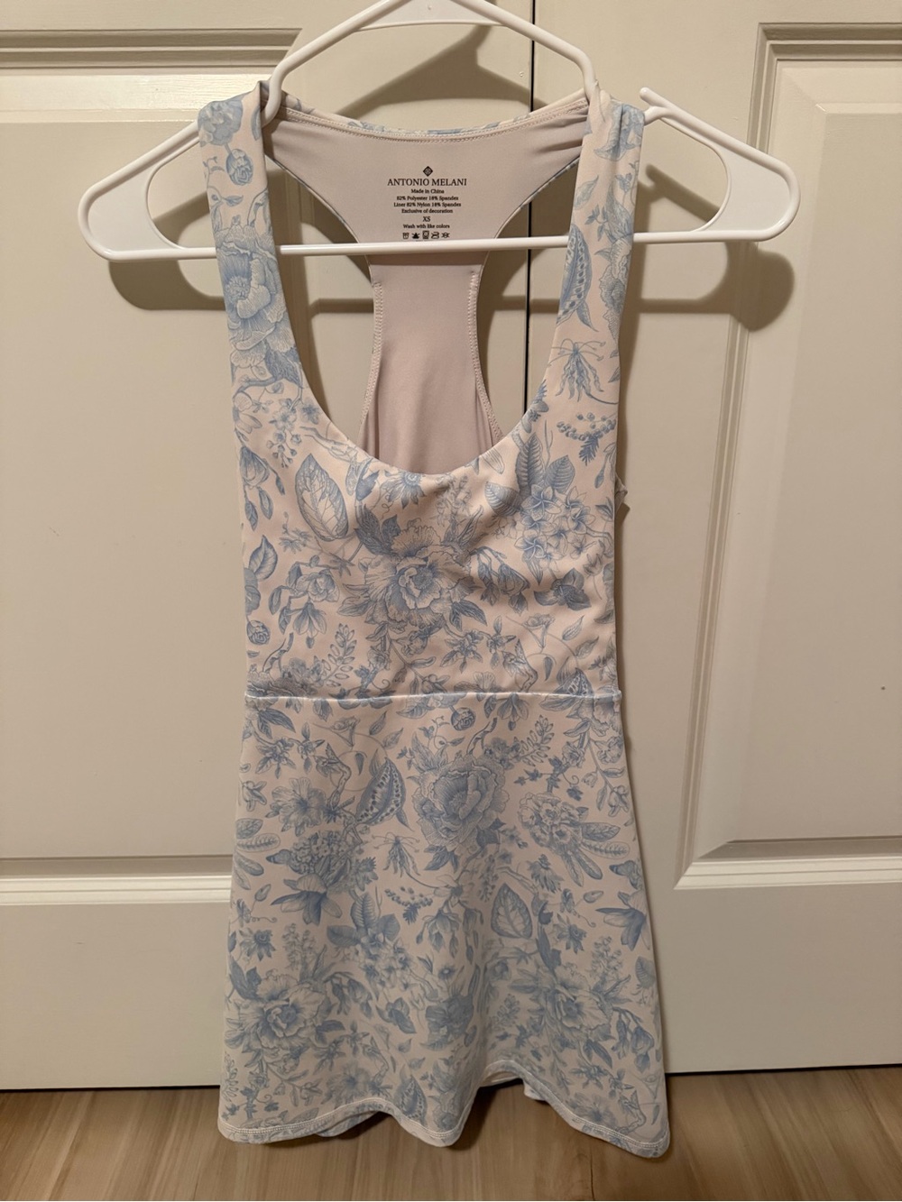 ANTONIO MELANI Pale Pink Tank Dress with Blue Floral Print